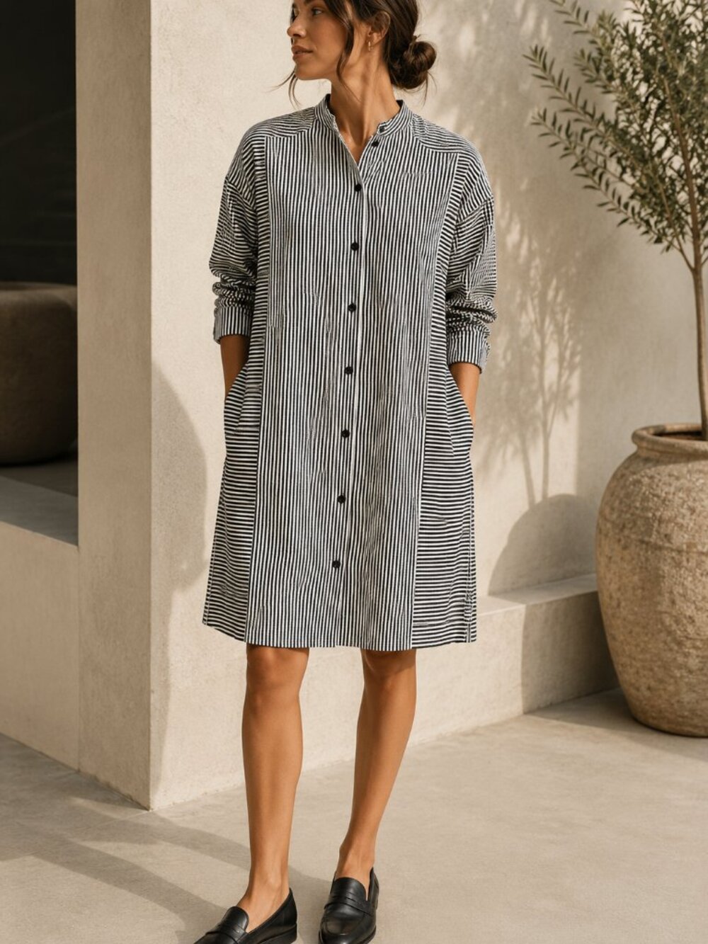 COS Striped Cotton Oversized Shirt Dress Black White EU 40 US 8-10